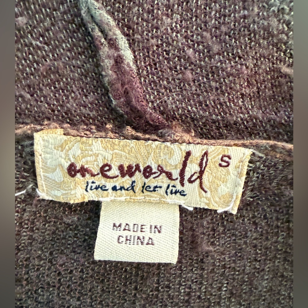 ONE WORLD Live and let live SOFT Multicolor Geometric Cardigan W hood - Picture 10 of 10